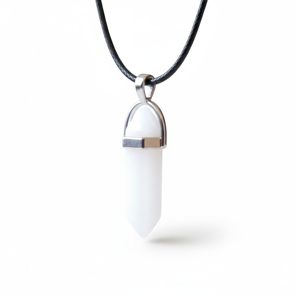 NWT Boho Milky Quartz Bullet Crystal Pendant on Leather Cord Necklace!